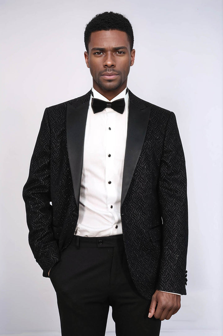 WSS Shiny Patterned Black Men Wedding Tuxedo Blazer  - Ratingen