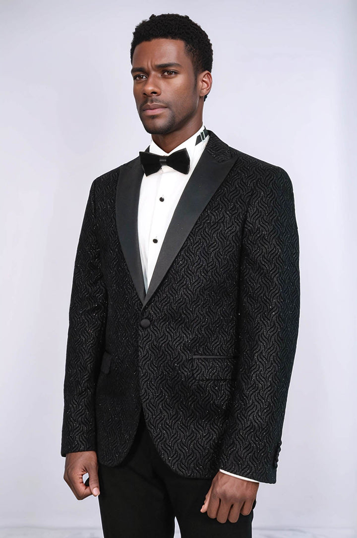 WSS Shiny Patterned Black Men Wedding Tuxedo Blazer  - Ratingen