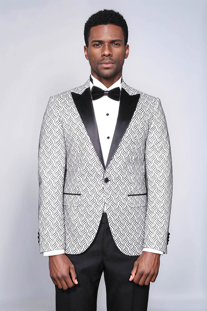WSS Shiny Patterned White Men Prom Blazer  - Weslaco