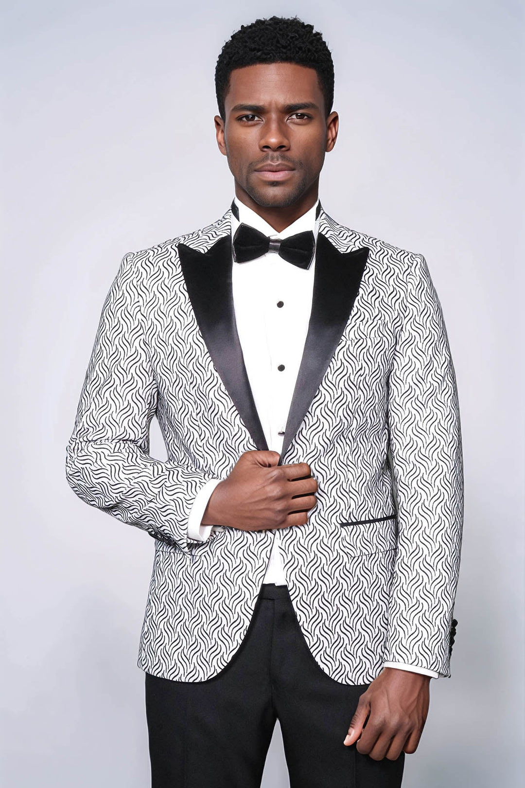 WSS Shiny Patterned White Men Prom Blazer  - Weslaco