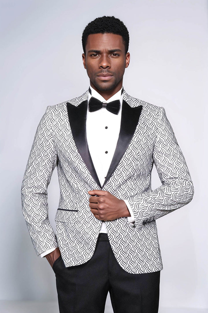 WSS Shiny Patterned White Men Prom Blazer  - Weslaco