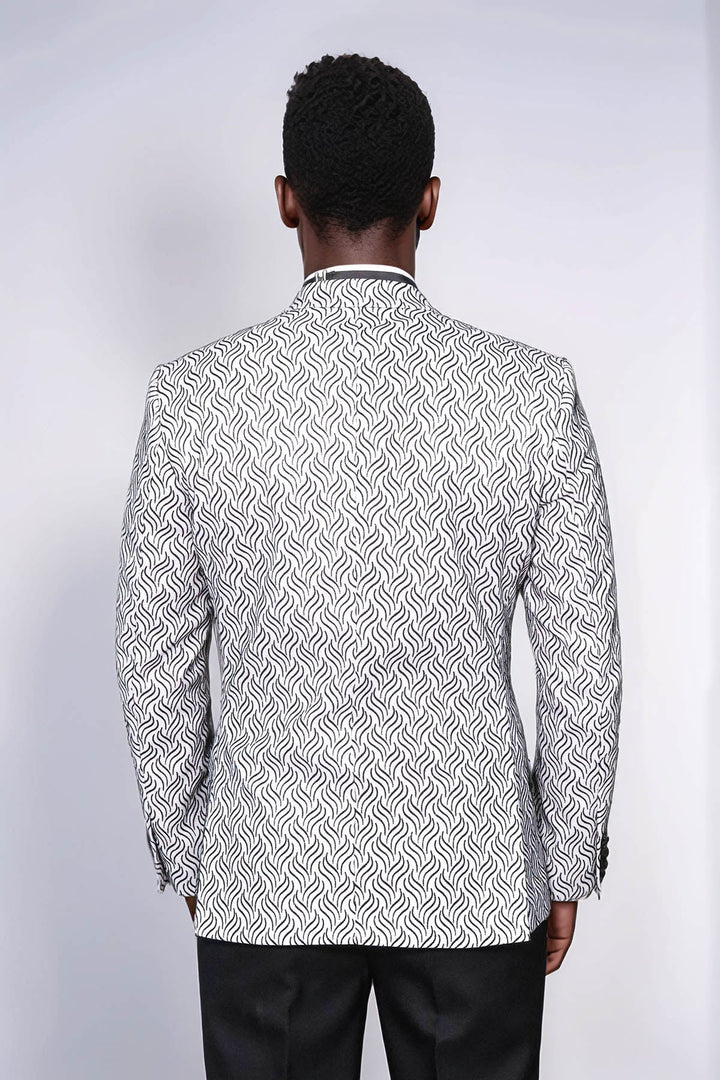 WSS Shiny Patterned White Men Prom Blazer  - Weslaco