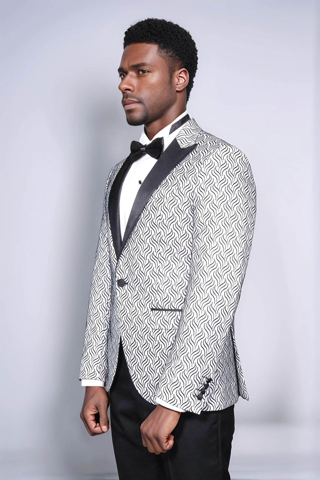 WSS Shiny Patterned White Men Prom Blazer  - Weslaco
