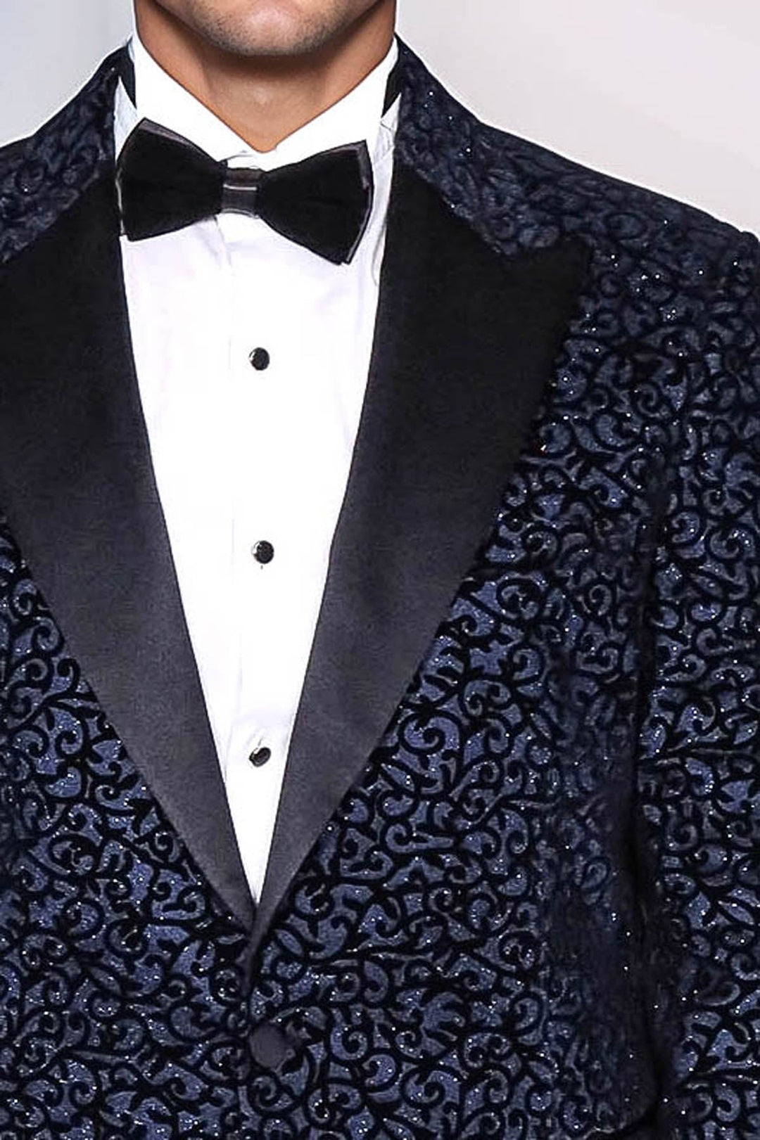 WSS Scroll Patterned Navy Blue Men Wedding Tuxedo Blazer  - Downers Grove