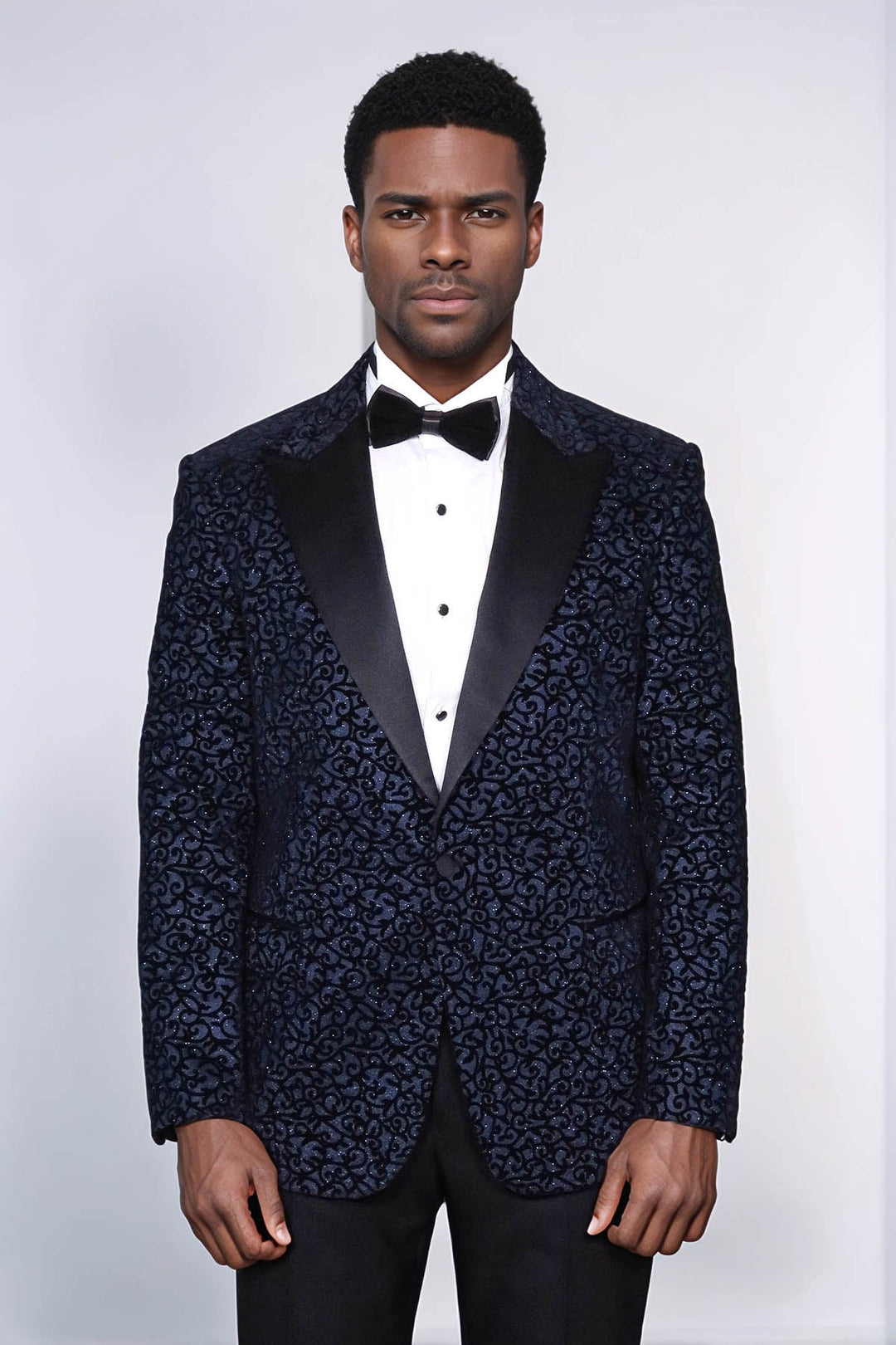 WSS Scroll Patterned Navy Blue Men Wedding Tuxedo Blazer  - Downers Grove