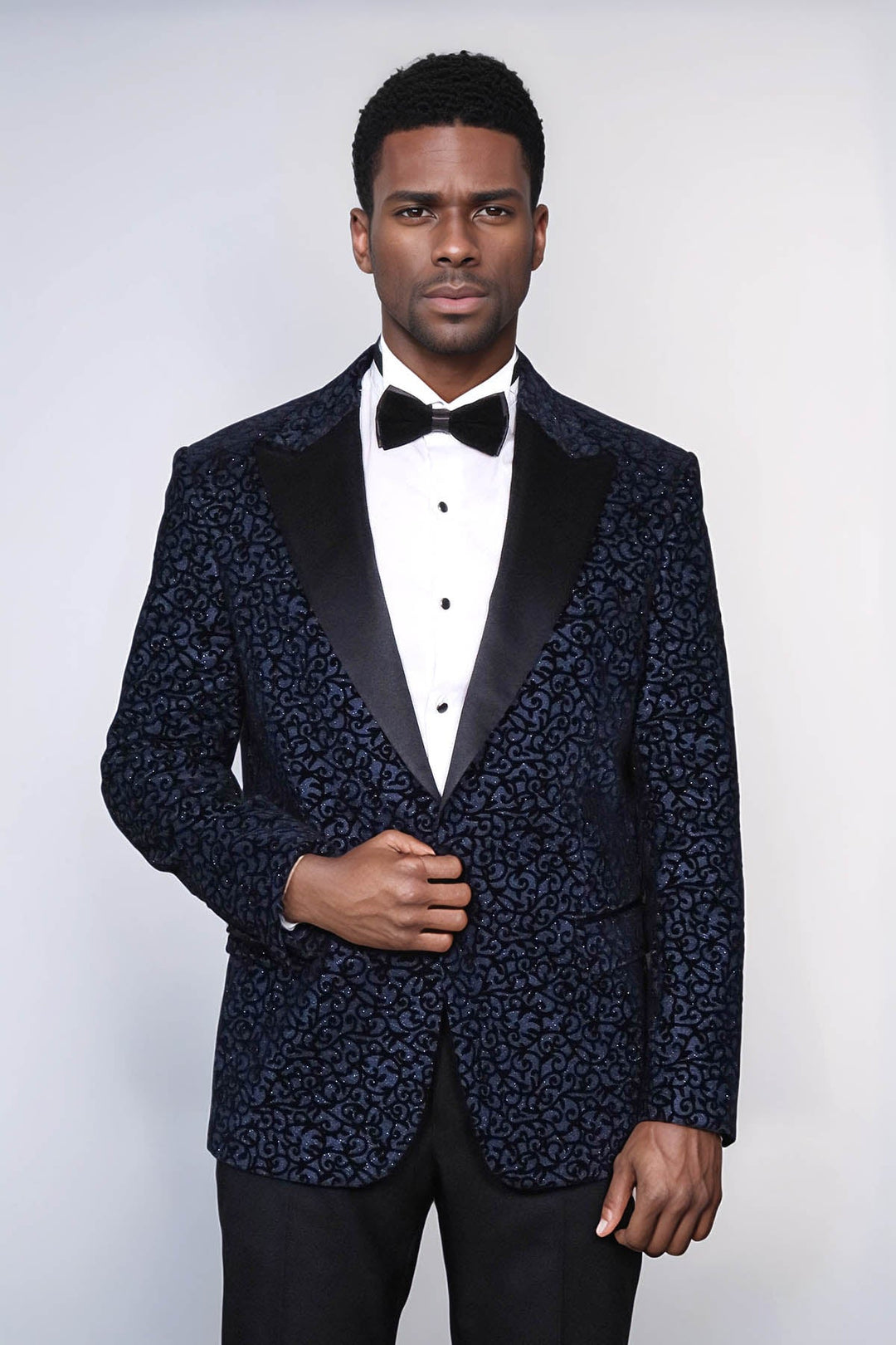 WSS Scroll Patterned Navy Blue Men Wedding Tuxedo Blazer  - Downers Grove