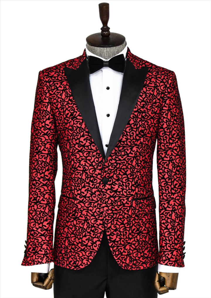 WSS Scroll Patterned Burgundy Men Stage Tuxedo  Blazer  - Scottsdale