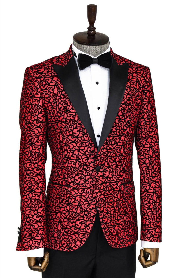 WSS Scroll Patterned Burgundy Men Stage Tuxedo  Blazer  - Scottsdale