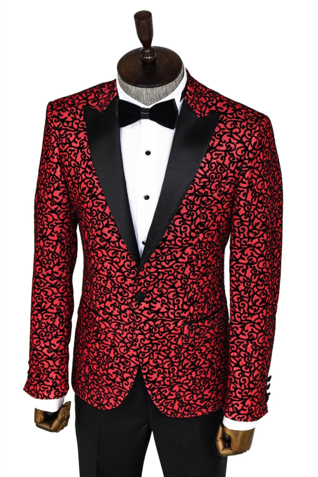 WSS Scroll Patterned Burgundy Men Stage Tuxedo  Blazer  - Scottsdale