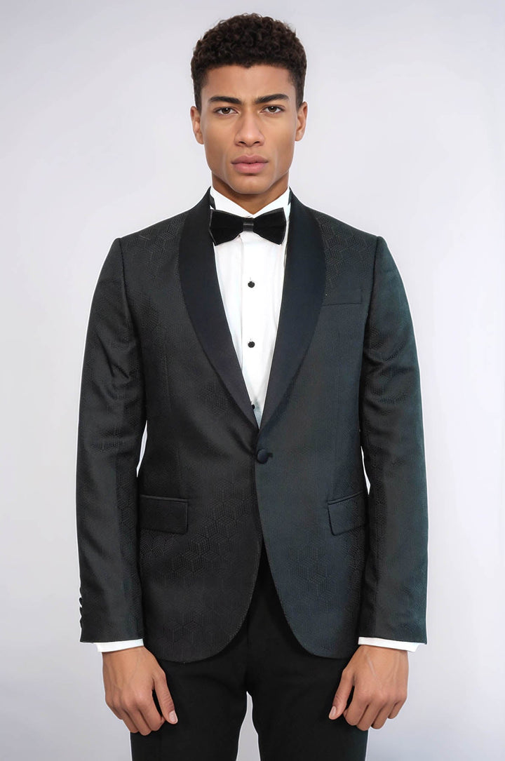 WSS Pentagon Patterned Shawl Lapel Black Men Prom Blazer and Trousers Combination Suit  - Cuxhaven