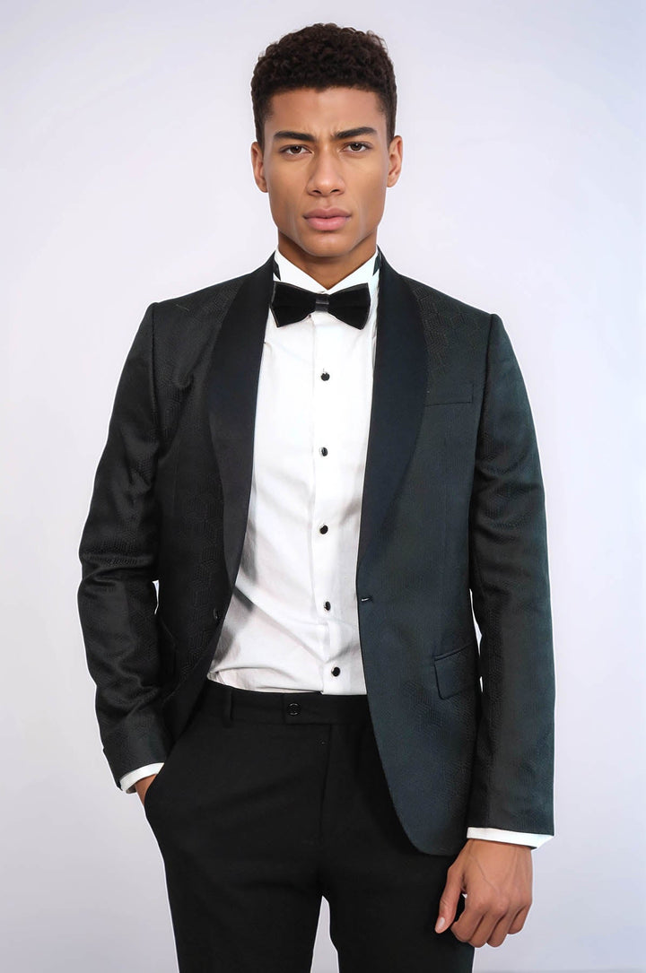 WSS Pentagon Patterned Shawl Lapel Black Men Prom Blazer and Trousers Combination Suit  - Cuxhaven