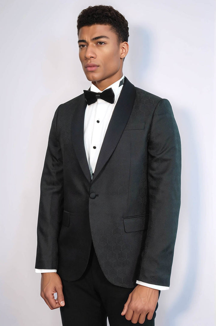 WSS Pentagon Patterned Shawl Lapel Black Men Prom Blazer and Trousers Combination Suit  - Cuxhaven