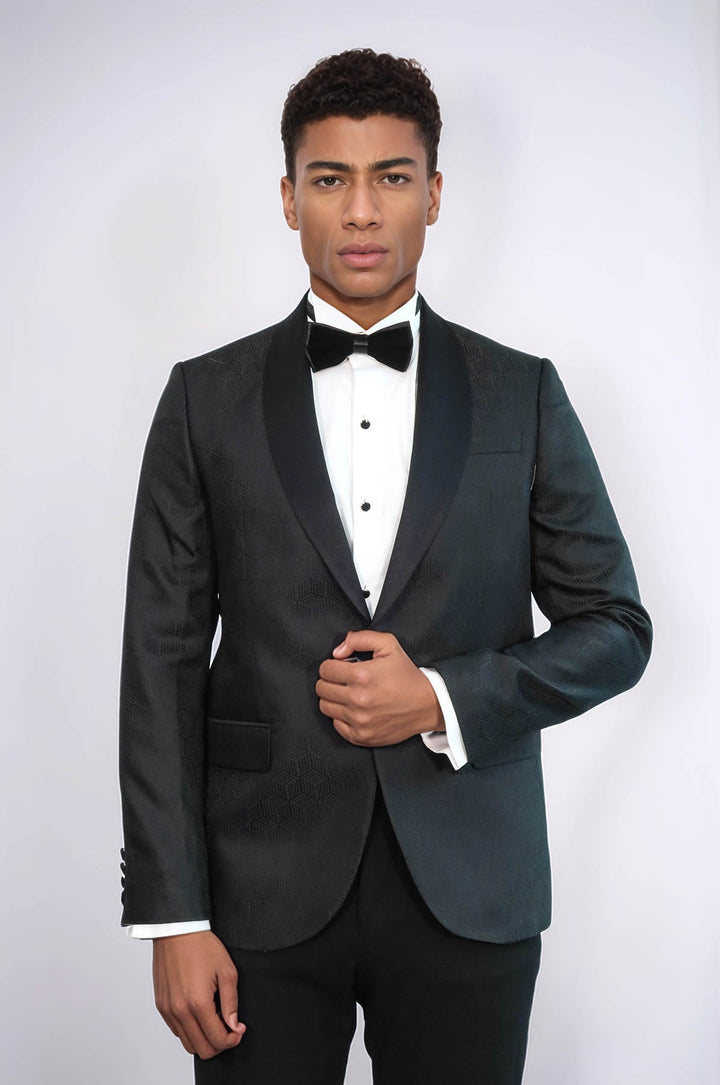 WSS Pentagon Patterned Shawl Lapel Black Men Prom Blazer and Trousers Combination Suit  - Cuxhaven