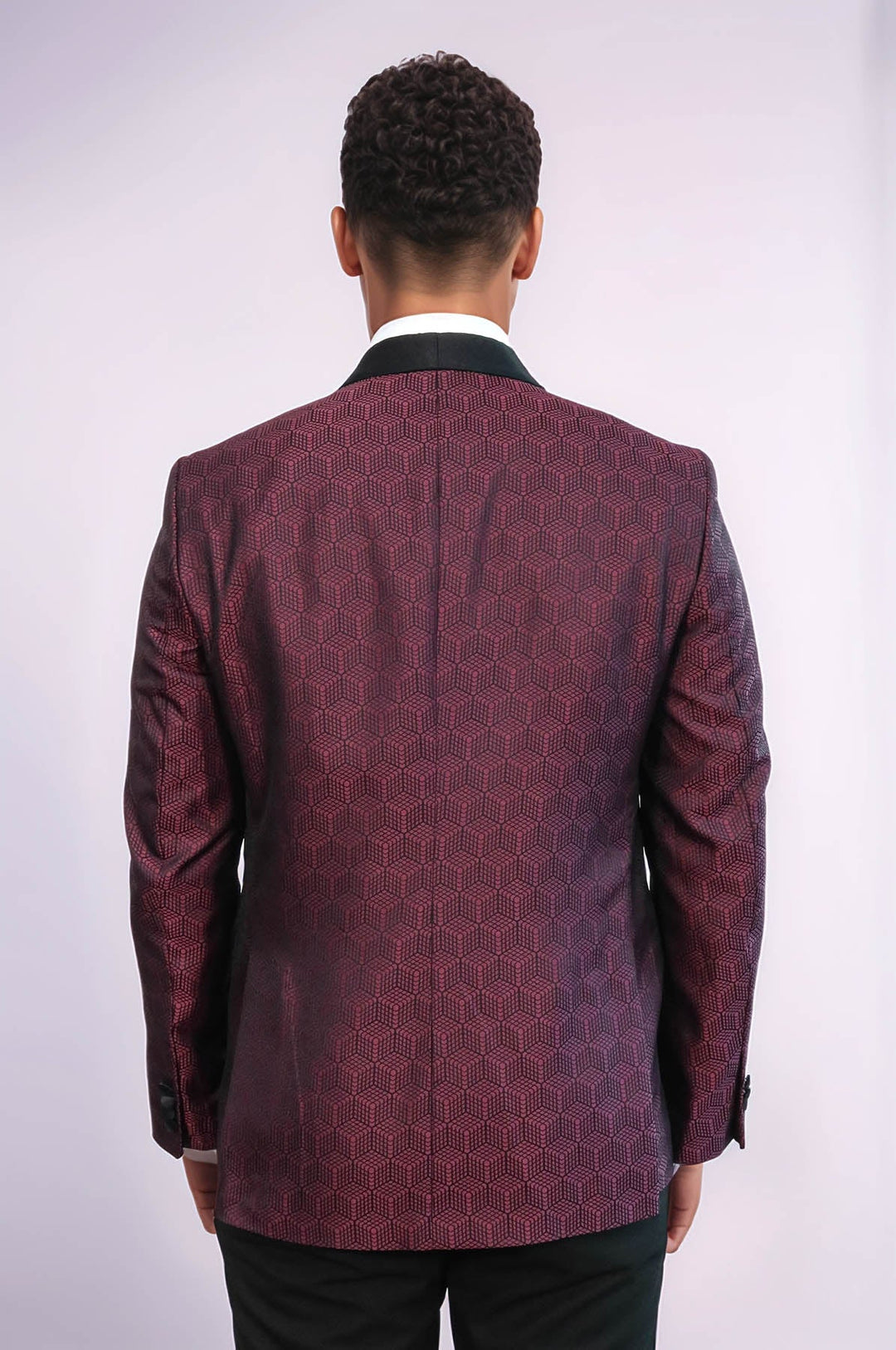 WSS Pentagon Patterned Shawl Lapel Burgundy Men Dinner Jacket  - Farmington