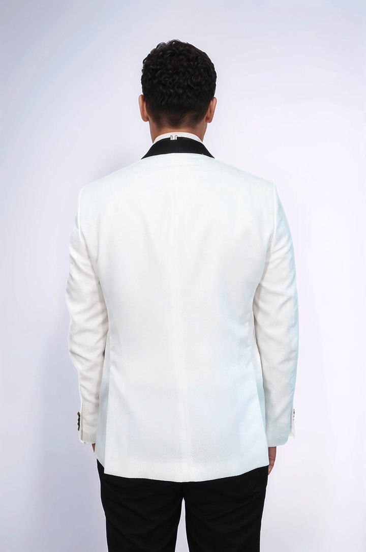WSS Pentagon Patterned Shawl Lapel White Men Prom Blazer and Trousers Combination Suit - Wismar