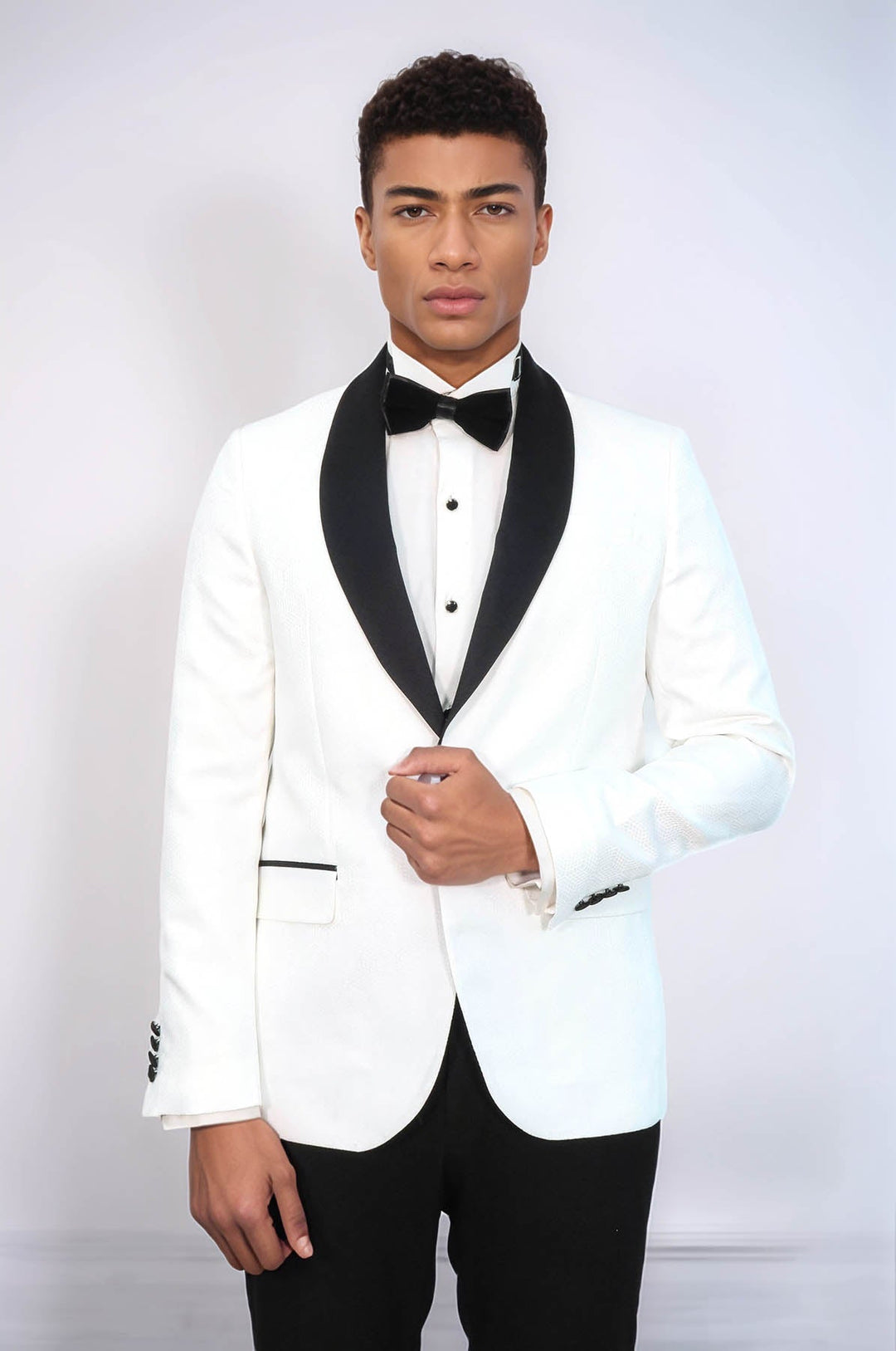 WSS Pentagon Patterned Shawl Lapel White Men Prom Blazer and Trousers Combination Suit - Wismar
