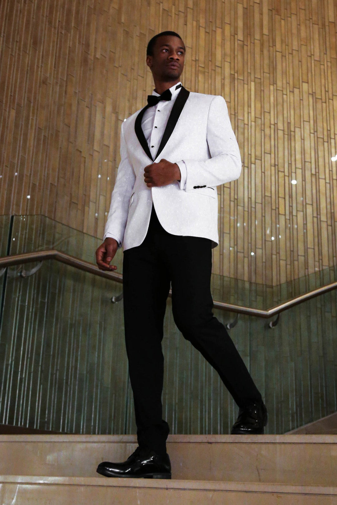 WSS Shawl Lapel Floral Patterned White Men Prom Blazer  - Crewe