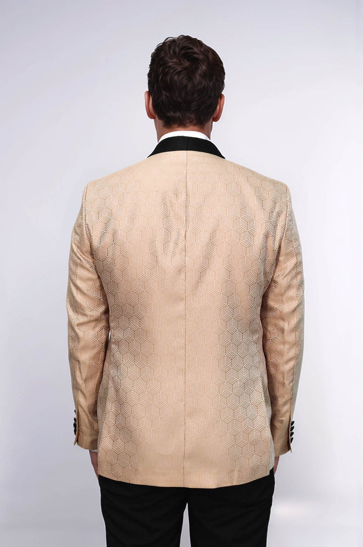 WSS Pentagon Patterned Shawl Lapel Cream Men Prom Blazer  and Trousers Combination Suit - Braga