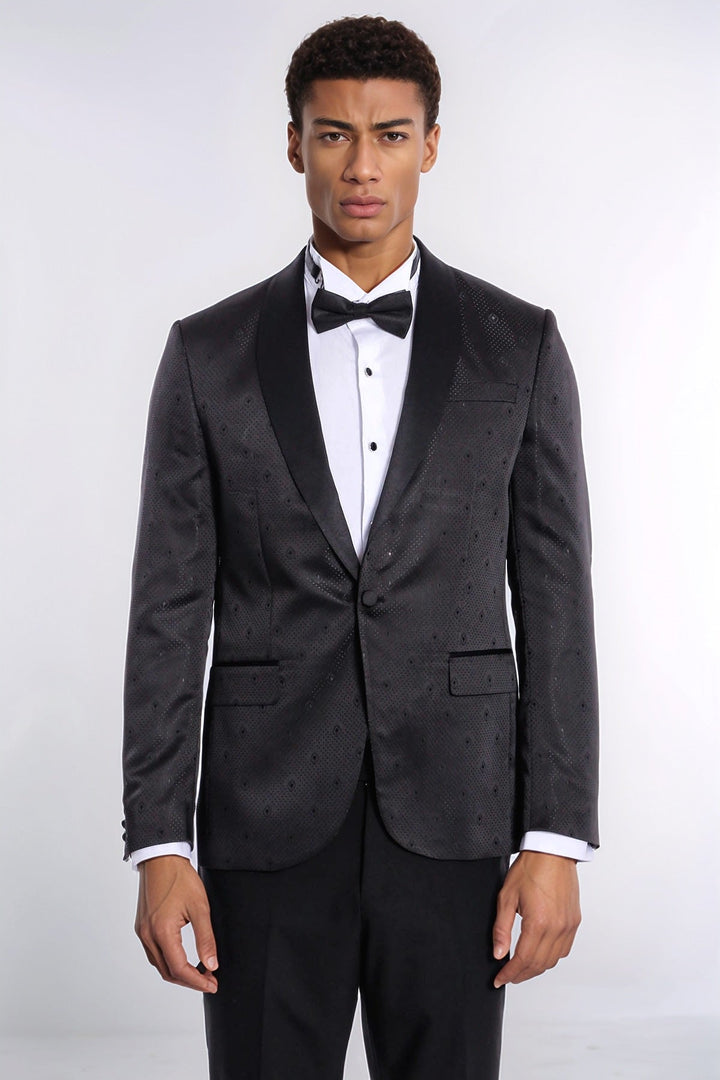 WSS Dot Patterned Slim Fit Black Men Prom Blazer and Trousers Combination Suit  - Pervomaisk