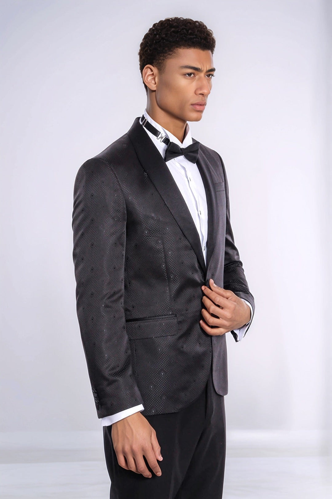 WSS Dot Patterned Slim Fit Black Men Prom Blazer and Trousers Combination Suit  - Pervomaisk