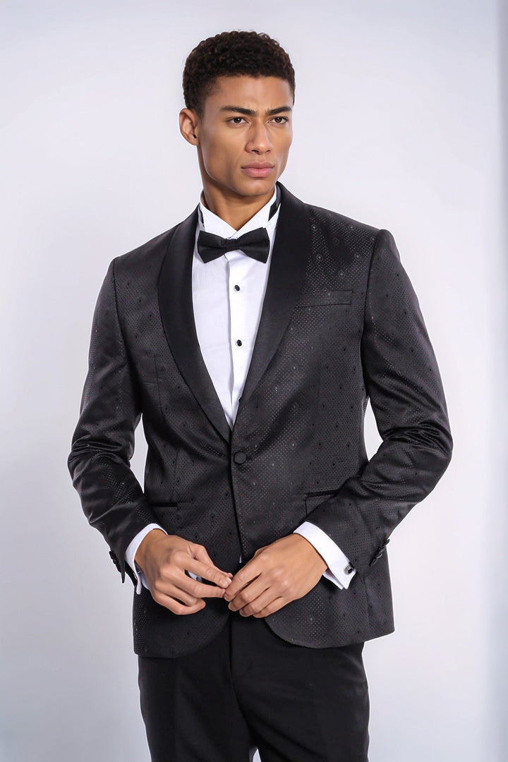 WSS Dot Patterned Slim Fit Black Men Prom Blazer and Trousers Combination Suit  - Pervomaisk
