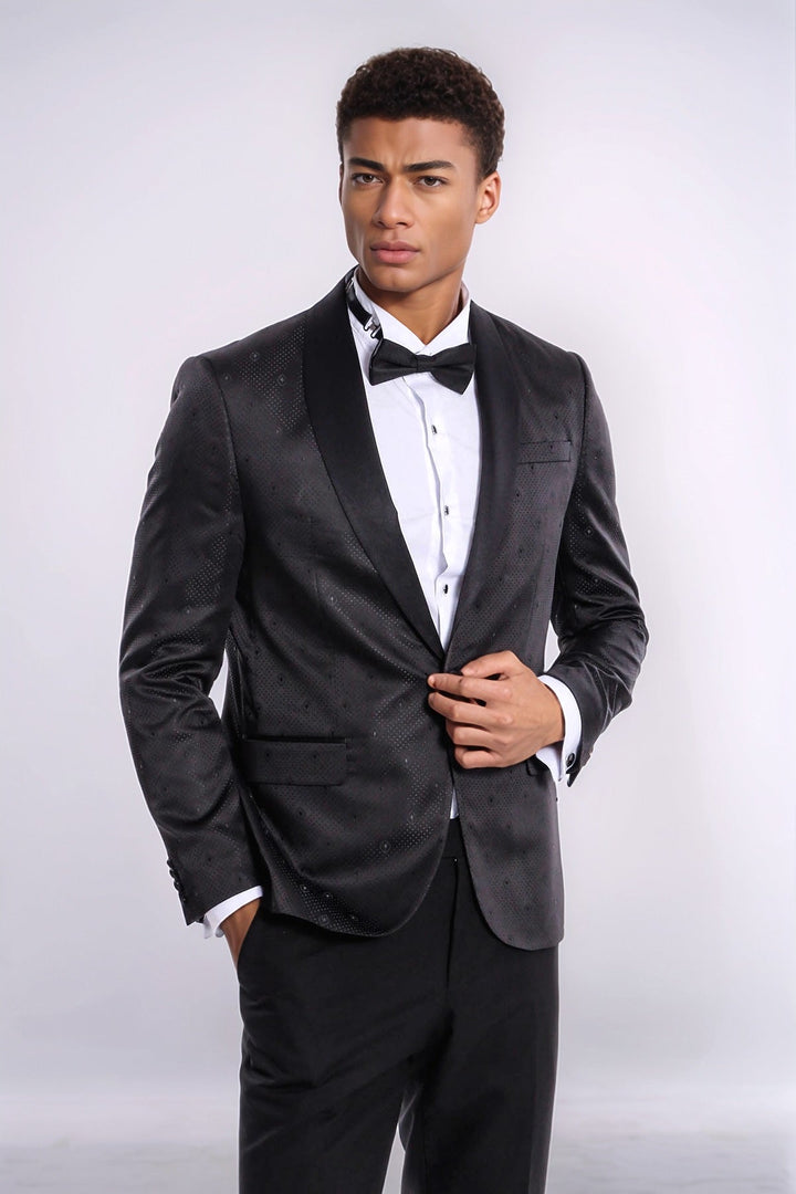 WSS Dot Patterned Slim Fit Black Men Prom Blazer and Trousers Combination Suit  - Pervomaisk