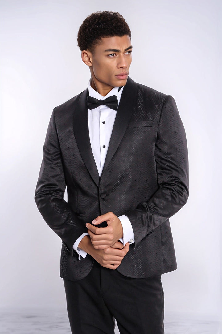 WSS Dot Patterned Slim Fit Black Men Prom Blazer and Trousers Combination Suit  - Pervomaisk