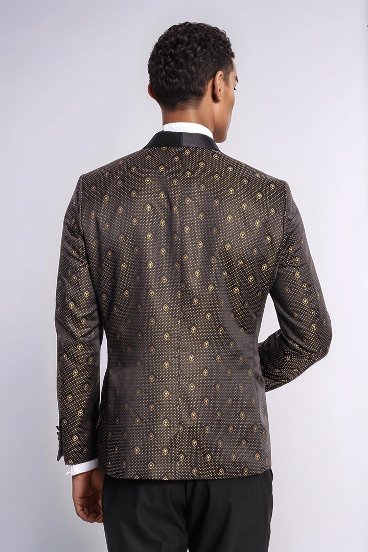 WSS Shawl Lapel Gold Dot Patterned Over Black Men Tuxedo Blazer  - Istres