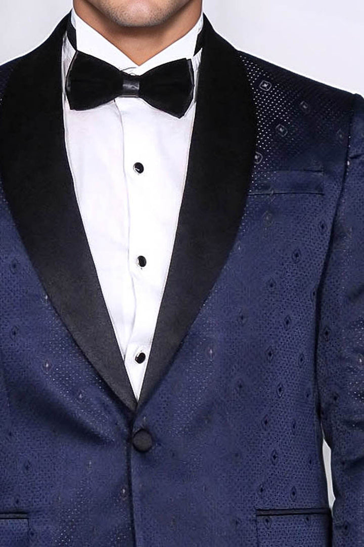 WSS Patterned Shawl Lapel Navy Blue Men Tuxedo Jacket  - Waiblingen