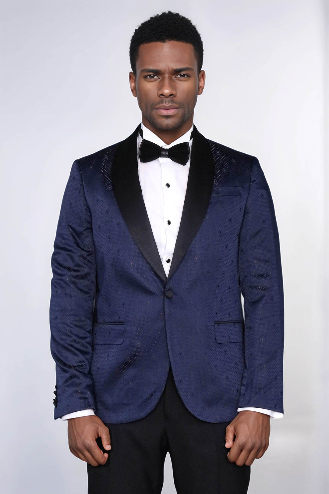 WSS Patterned Shawl Lapel Navy Blue Men Tuxedo Jacket  - Waiblingen