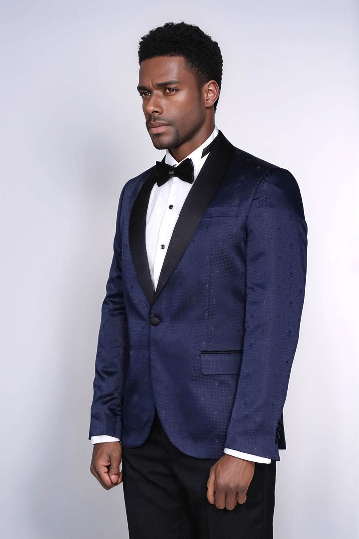 WSS Patterned Shawl Lapel Navy Blue Men Tuxedo Jacket  - Waiblingen