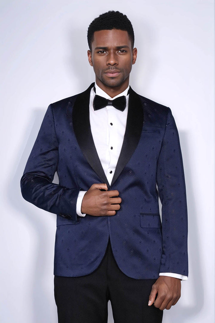 WSS Patterned Shawl Lapel Navy Blue Men Tuxedo Jacket  - Waiblingen