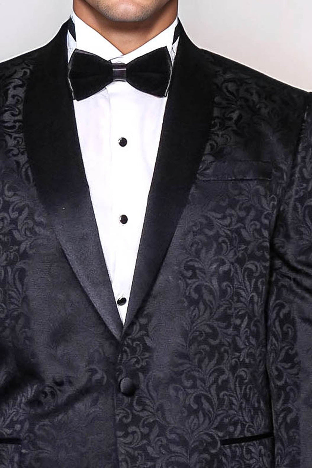 WSS Shawl Lapel Floral Patterned Black Men Wedding Groom Blazer  - Trani