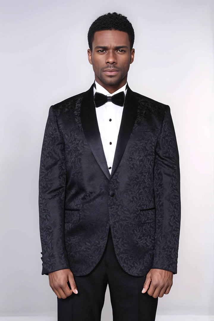 WSS Shawl Lapel Floral Patterned Black Men Wedding Groom Blazer  - Trani