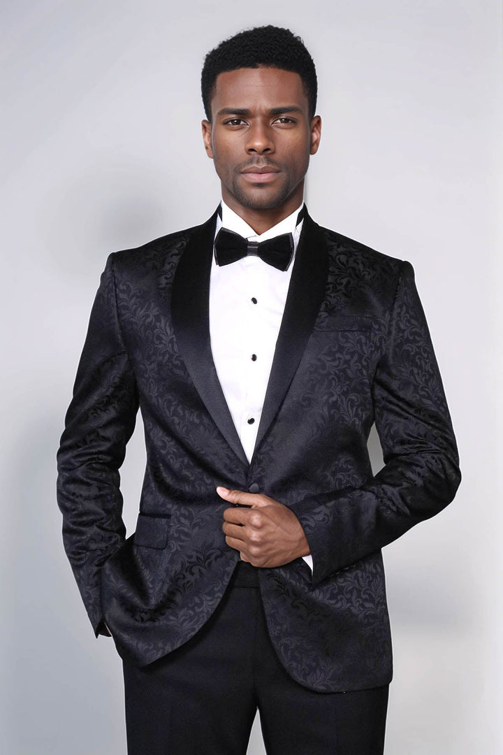 WSS Shawl Lapel Floral Patterned Black Men Wedding Groom Blazer  - Trani