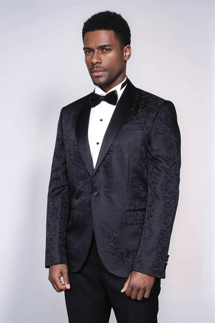 WSS Shawl Lapel Floral Patterned Black Men Wedding Groom Blazer  - Trani