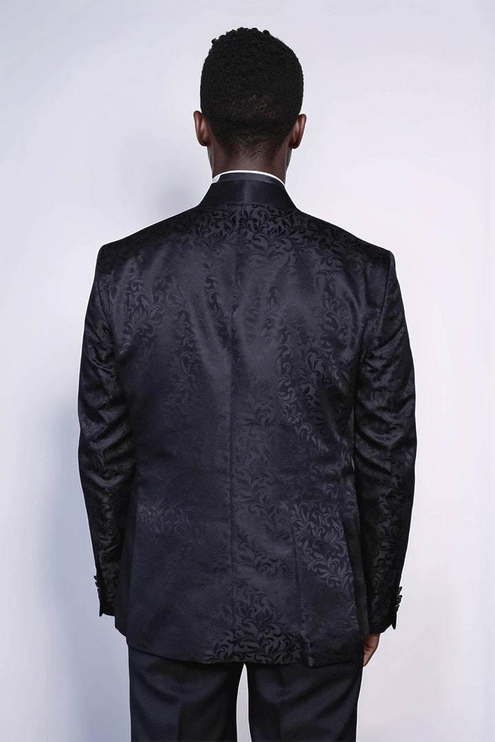 WSS Shawl Lapel Floral Patterned Black Men Wedding Groom Blazer  - Trani