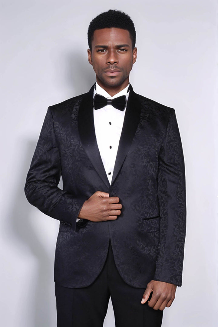 WSS Shawl Lapel Floral Patterned Black Men Wedding Groom Blazer  - Trani