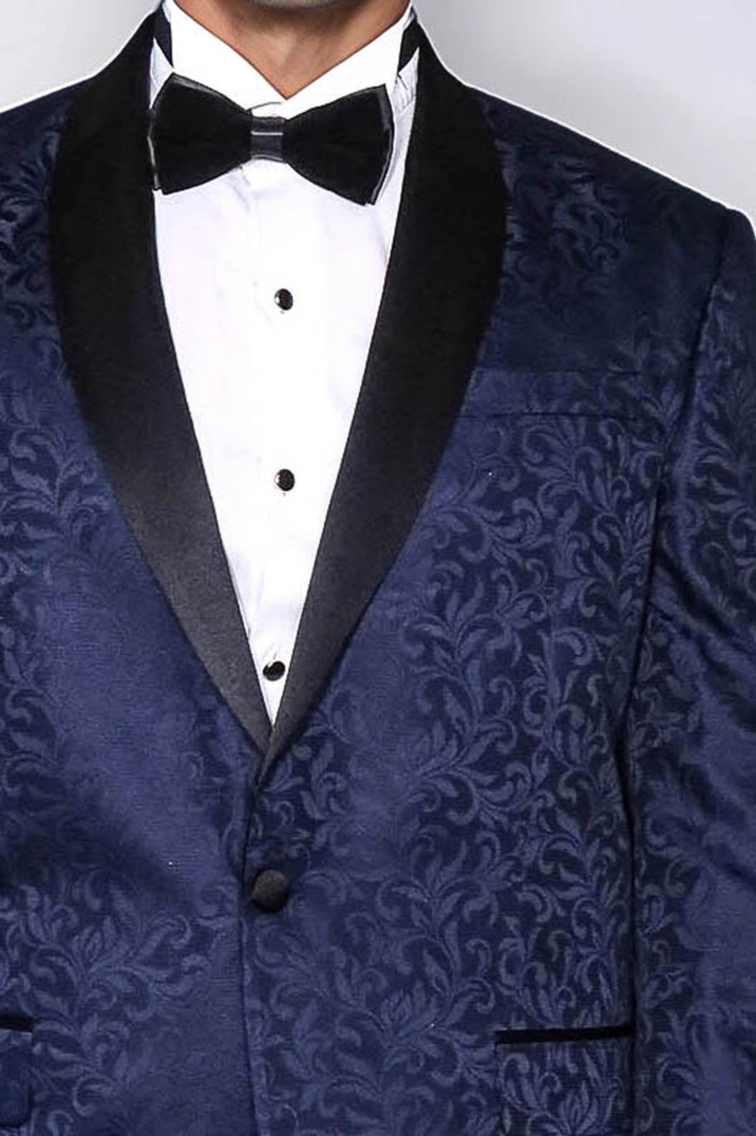 WSS Shawl Lapel Floral Patterned Navy Blue Men Tuxedo Evening Blazer  - Dolores Hidalgo Cuna de la Independencia Nacional