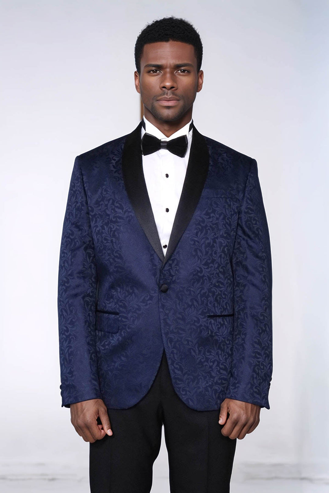 WSS Shawl Lapel Floral Patterned Navy Blue Men Tuxedo Evening Blazer  - Dolores Hidalgo Cuna de la Independencia Nacional