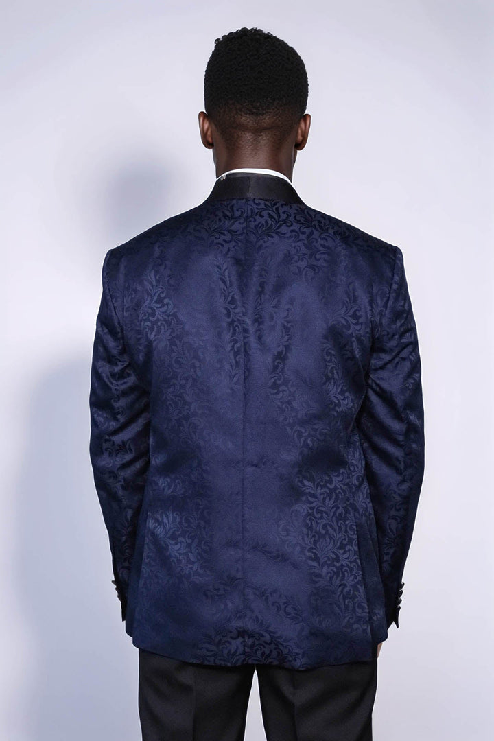 WSS Shawl Lapel Floral Patterned Navy Blue Men Tuxedo Evening Blazer  - Dolores Hidalgo Cuna de la Independencia Nacional