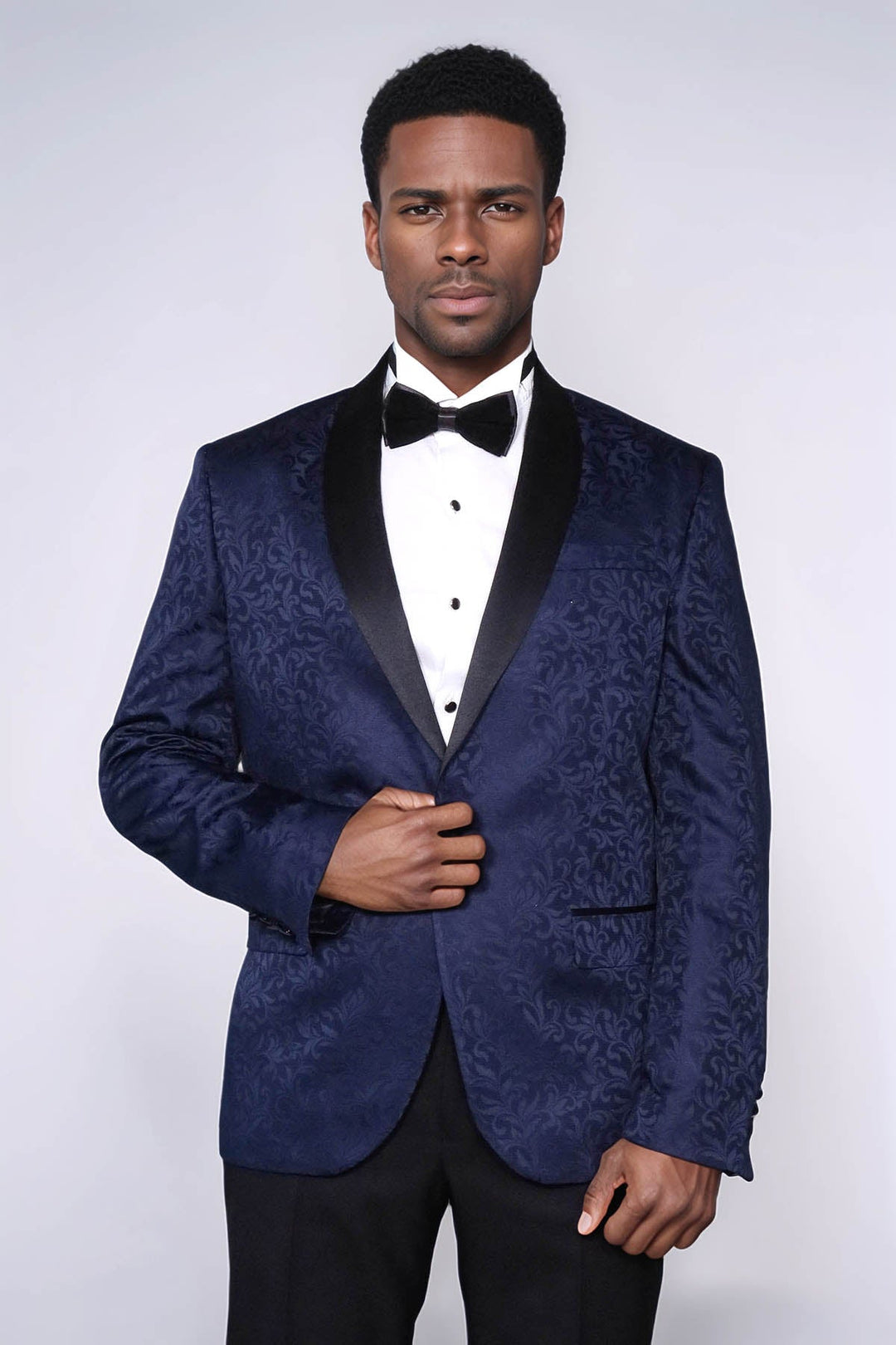 WSS Shawl Lapel Floral Patterned Navy Blue Men Tuxedo Evening Blazer  - Dolores Hidalgo Cuna de la Independencia Nacional