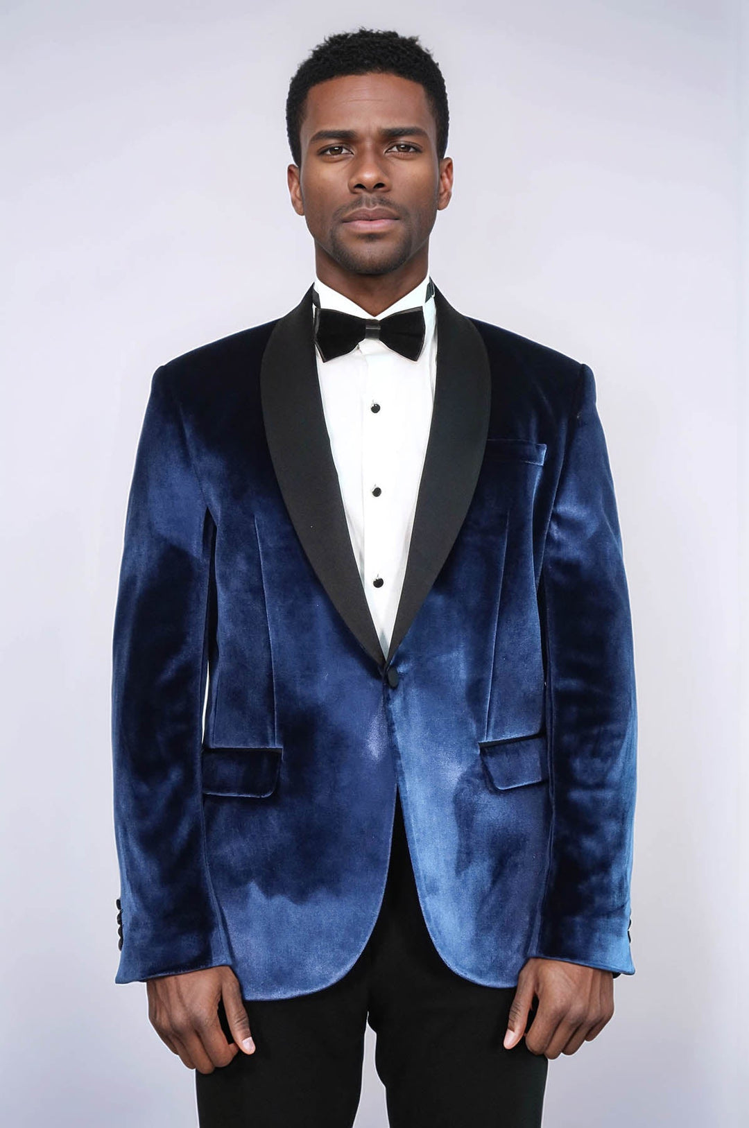 WSS Shawl Lapel Velvet Navy Blue Men Prom Party Blazer  - Santa Fe