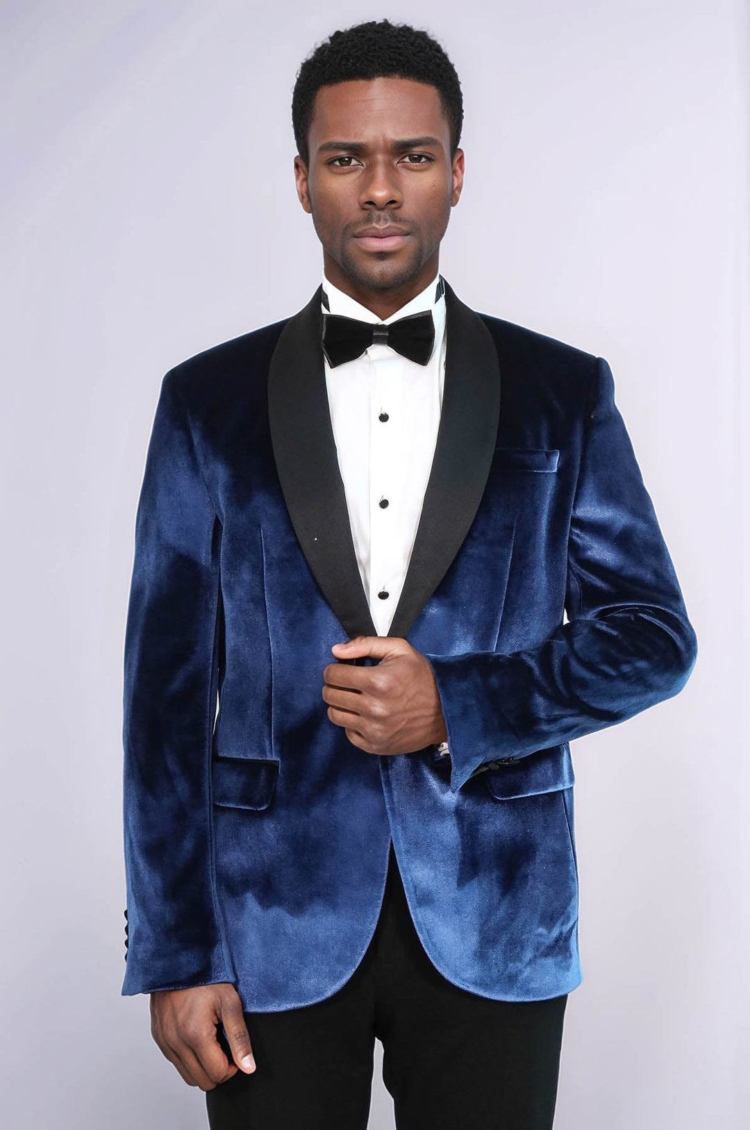 WSS Shawl Lapel Velvet Navy Blue Men Prom Party Blazer  - Santa Fe