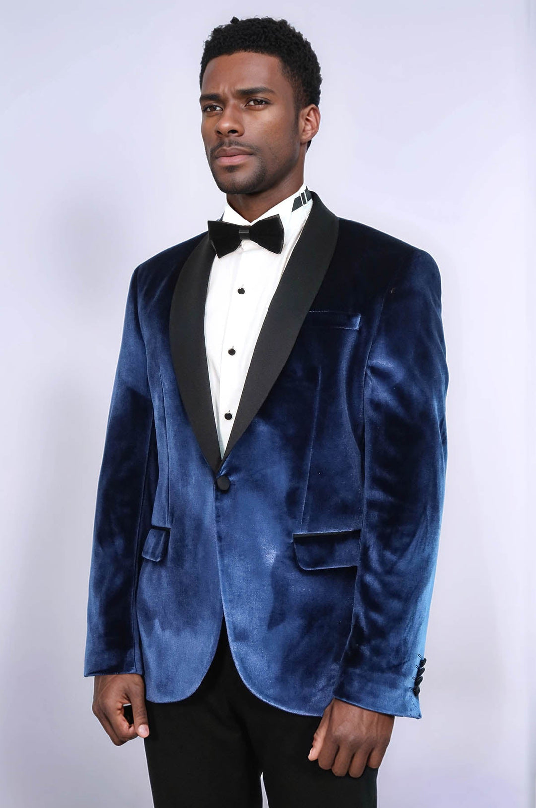 WSS Shawl Lapel Velvet Navy Blue Men Prom Party Blazer  - Santa Fe