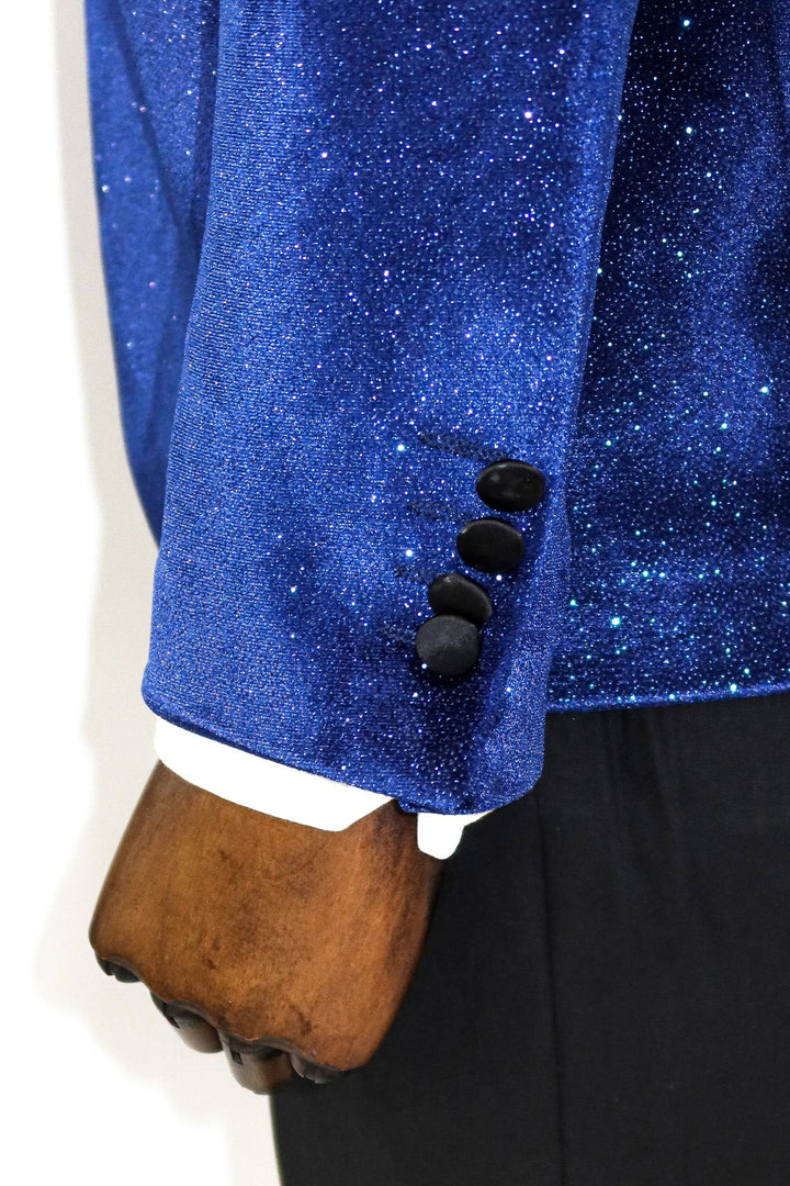 WSS Shawl Collar Velvet Sax Blue Men Prom Blazer  - Le Havre