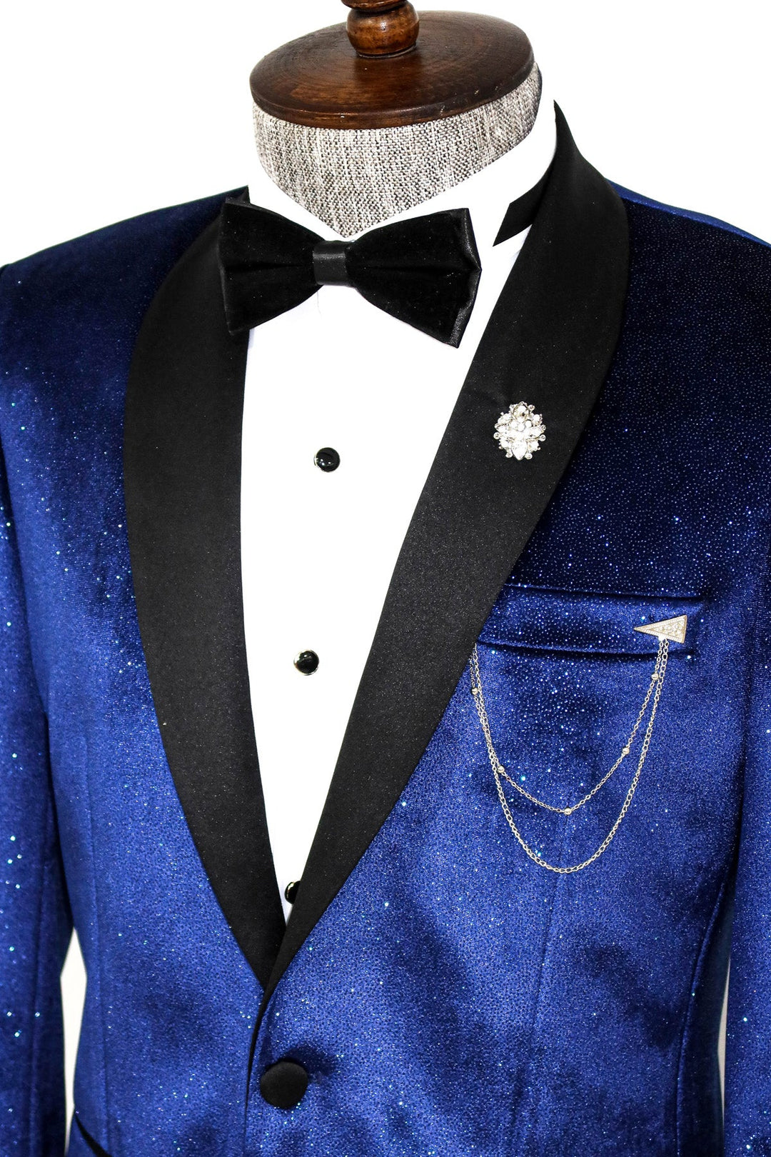 WSS Shawl Collar Velvet Sax Blue Men Prom Blazer  - Le Havre