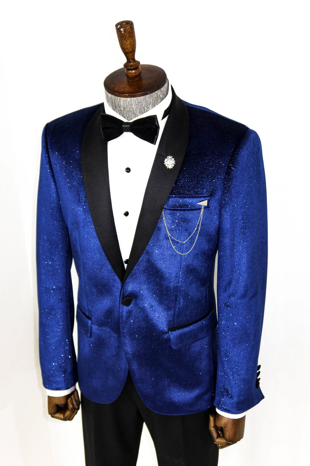 WSS Shawl Collar Velvet Sax Blue Men Prom Blazer  - Le Havre