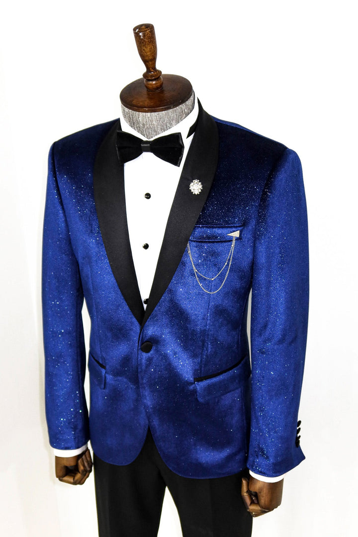 WSS Shawl Collar Velvet Sax Blue Men Prom Blazer  - Le Havre