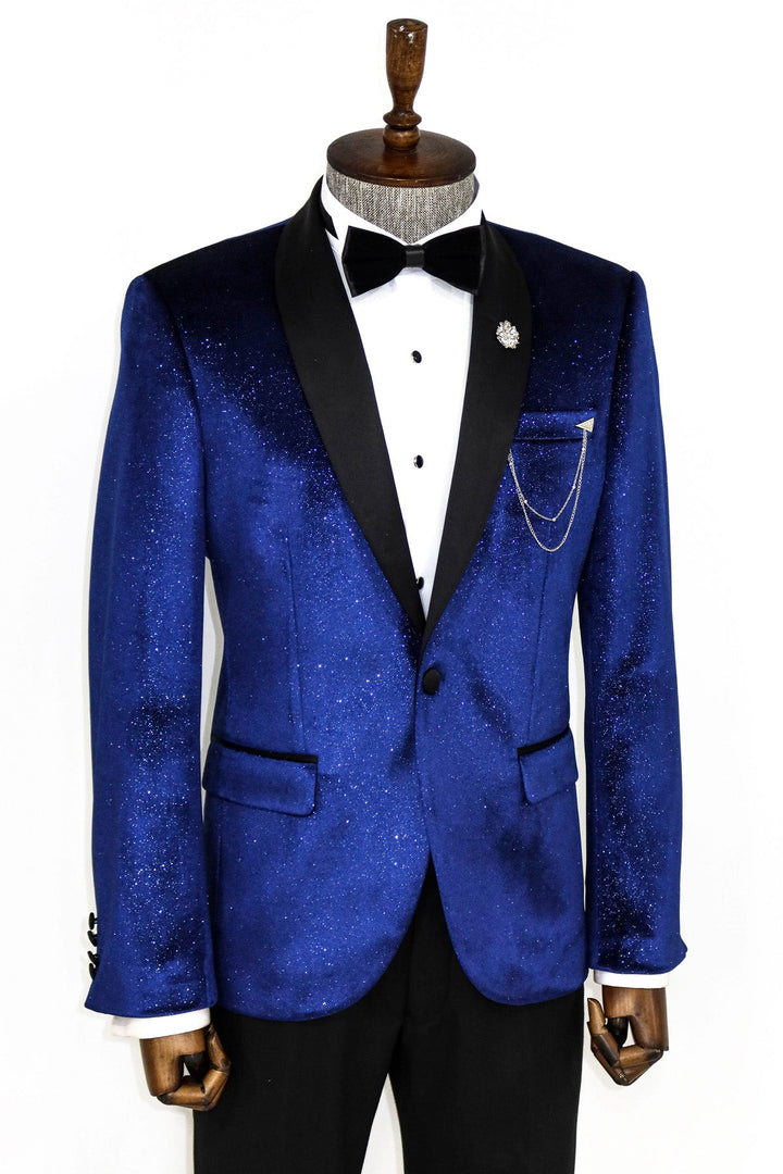 WSS Shawl Collar Velvet Sax Blue Men Prom Blazer  - Le Havre